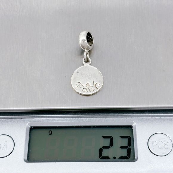 Faith Medallion Dangle Bracelet Charm | Vintage IBB Sterling Silver 925 - Picture 7 of 7